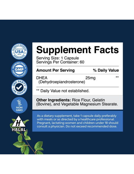 Suplemento DHEA 25mg Natures Craft - Equilibrio Hormonal 60 Cápsulas