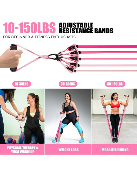 Bandas de Resistencia Ayombo con Mangos y Anclaje - Rosa