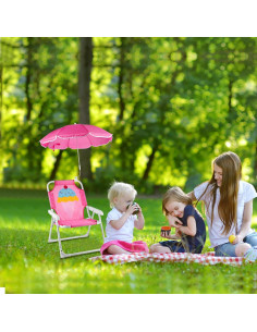 Silla de Playa Plegable para Niños PLULON con Paraguas Rosa 2