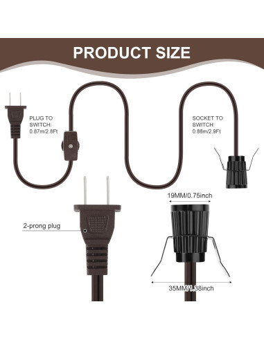 6 Piezas Cable de Lámpara de Sal Macarrie 1.8m E12 con Interruptor
