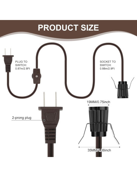6 Piezas Cable de Lámpara de Sal Macarrie 1.8m E12 con Interruptor