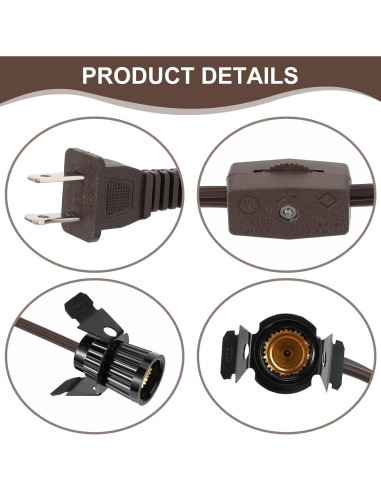 6 Piezas Cable de Lámpara de Sal Macarrie 1.8m E12 con Interruptor