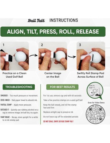 Sello de Pelota de Golf Ball Tatt - Autoinking, Impermeable, 5.3x2.5 cm