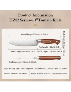 Cuchillo para Tomates HEZHEN 15.5 cm Acero Inoxidable Alemán 2