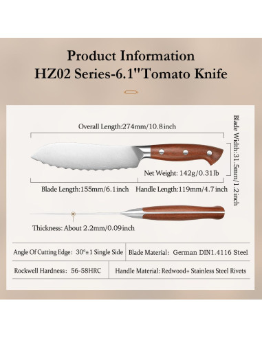Cuchillo para Tomates HEZHEN 15.5 cm Acero Inoxidable Alemán