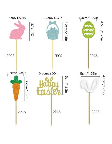 12 Adornos de Cupcake de Pascua Ncozwo - Acrílico Seguro