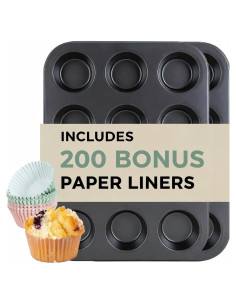 Moldes para Muffin Antiadherentes CARTMAN 12 Tazas x 2 + 200 Forros
