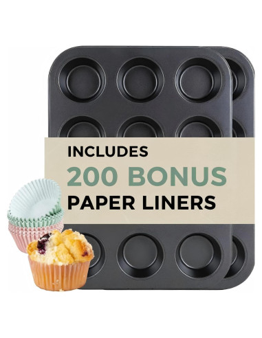 Moldes para Muffin Antiadherentes CARTMAN 12 Tazas x 2 + 200 Forros