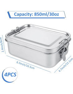 Caja Bento Acero Inoxidable ZOFORTY 4Pcs 850ml a Prueba de Fugas 2