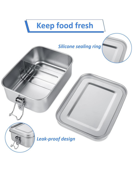 Caja Bento Acero Inoxidable ZOFORTY 4Pcs 850ml a Prueba de Fugas