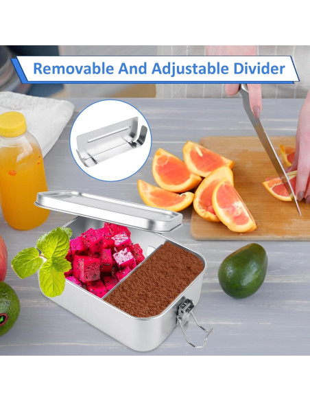 Caja Bento Acero Inoxidable ZOFORTY 4Pcs 850ml a Prueba de Fugas