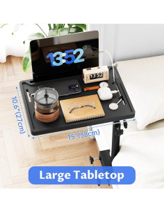 Estante de Cama NiHome Ajustable con Bandeja Plegable Negra 2