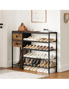 Estante para zapatos UNITSTAGE 5 niveles marrón rústico 95.2x27.5x80.5 cm 2