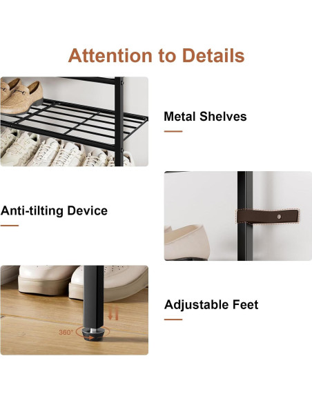 Estante para zapatos UNITSTAGE 5 niveles marrón rústico 95.2x27.5x80.5 cm