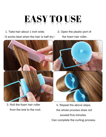 Rodillos de Cabello de Espuma Jumbo Beautiyand - 24 Piezas 5.08 cm