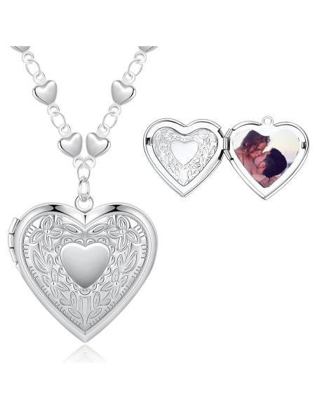 Collar medallón corazón plateado para mujeres con fotos