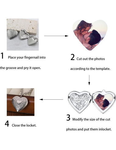Collar medallón corazón plateado para mujeres con fotos