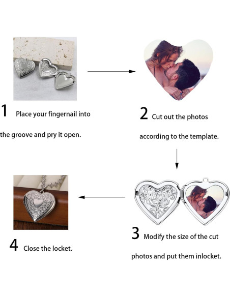 Collar medallón corazón plateado para mujeres con fotos