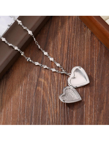 Collar medallón corazón plateado para mujeres con fotos