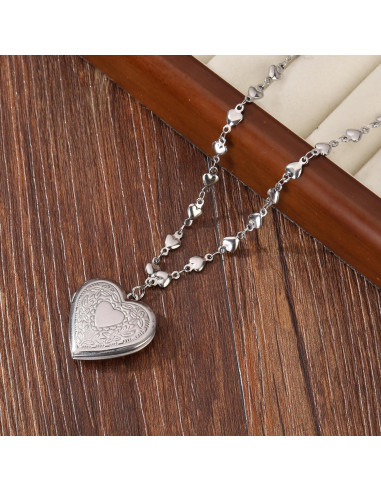 Collar medallón corazón plateado para mujeres con fotos