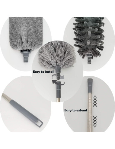 Kit de Plumero de Microfibra 5-en-1 BrilliantRay, Extensible 76-254 cm