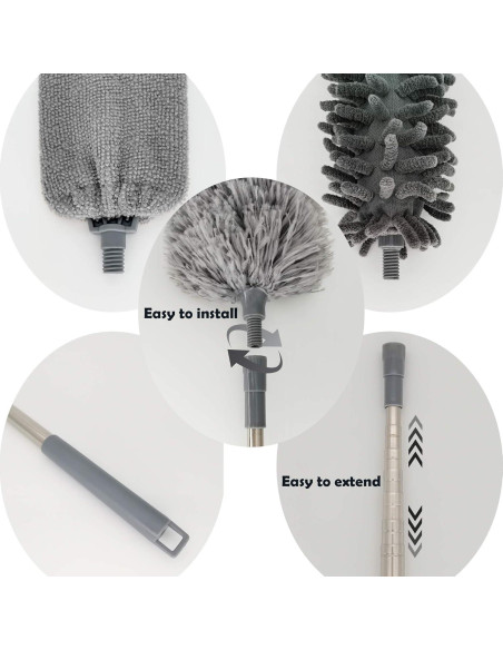 Kit de Plumero de Microfibra 5-en-1 BrilliantRay, Extensible 76-254 cm