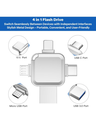 Unidad Flash 256GB LANSLSY 4 en 1 para iOS/Android/PC