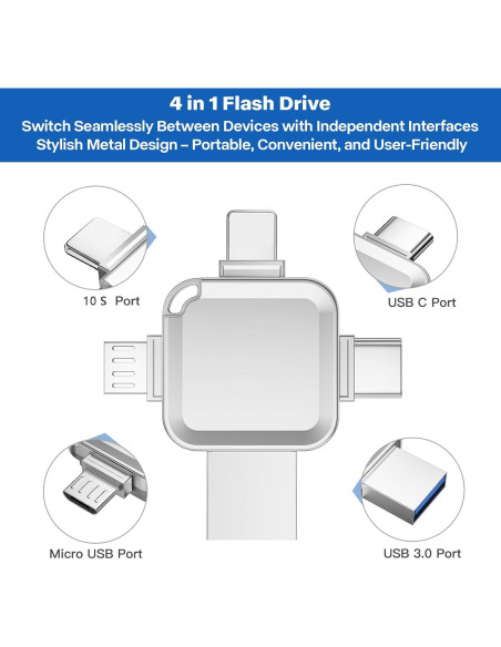 Unidad Flash 256GB LANSLSY 4 en 1 para iOS/Android/PC