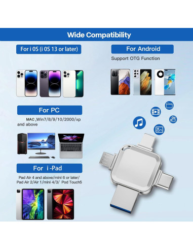 Unidad Flash 256GB LANSLSY 4 en 1 para iOS/Android/PC