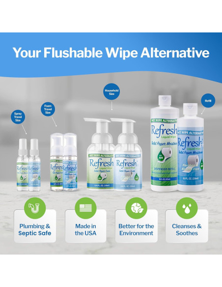 Toallita Líquida Refresh 50ml - Espuma para Papel Higiénico
