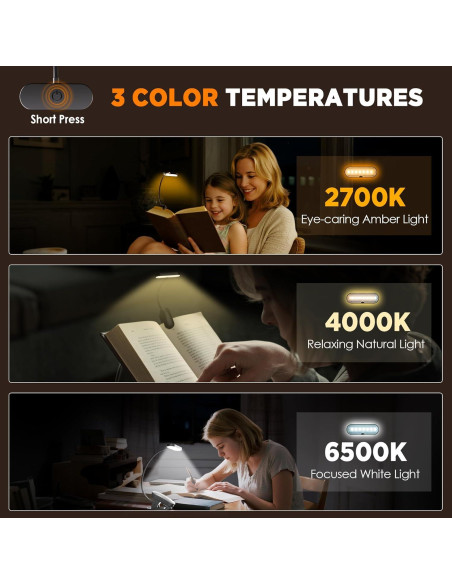 Luz de Libro TATAANTY Recargable LED 3 Modos de Color