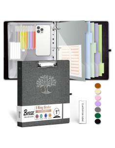 Carpeta de 3 Anillos BVSSX 1 Pulgada Cuero Lino Gris Oscuro