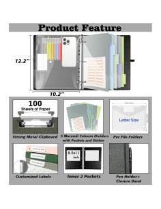 Carpeta de 3 Anillos BVSSX 1 Pulgada Cuero Lino Gris Oscuro 2