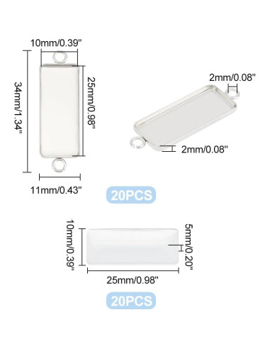 20 Sets Cabochones Pendientes UNICRAFTALE Acero Inoxidable 25x10mm