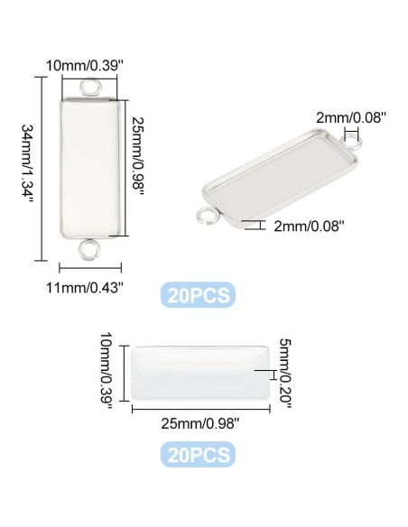 20 Sets Cabochones Pendientes UNICRAFTALE Acero Inoxidable 25x10mm