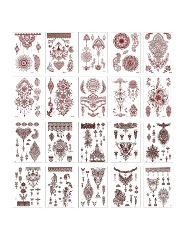 Kit de Tatuaje de Henna Marrón 20 Hojas Stickers Temporales