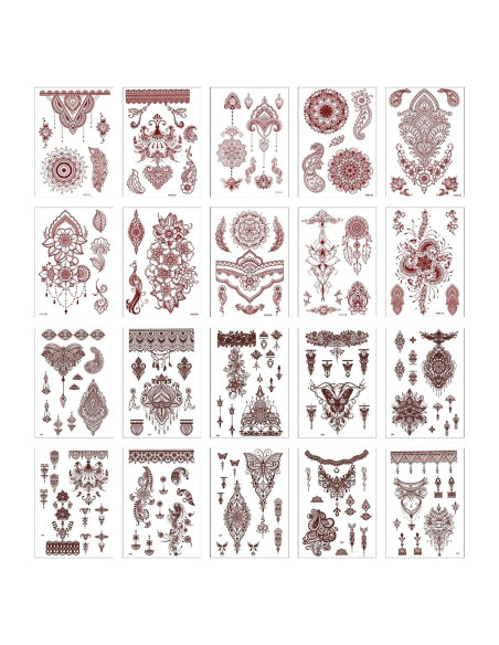 Kit de Tatuaje de Henna Marrón 20 Hojas Stickers Temporales