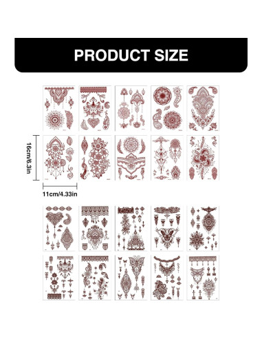 Kit de Tatuaje de Henna Marrón 20 Hojas Stickers Temporales