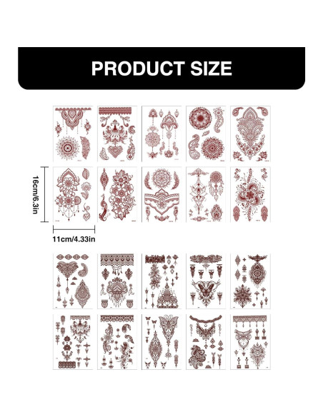 Kit de Tatuaje de Henna Marrón 20 Hojas Stickers Temporales