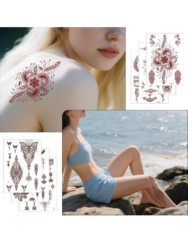 Kit de Tatuaje de Henna Marrón 20 Hojas Stickers Temporales