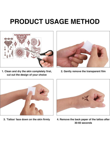 Kit de Tatuaje de Henna Marrón 20 Hojas Stickers Temporales