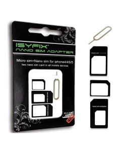 Adaptador SIM Nano a Micro iSYFIX - Kit 4 en 1 con Pin