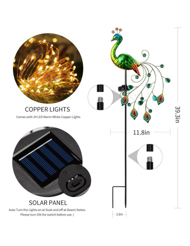 Luces de Jardín Solares Glintoper Pavo Real 100 cm LED