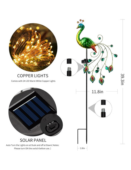 Luces de Jardín Solares Glintoper Pavo Real 100 cm LED