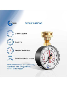 Medidor de Presión de Agua CARBO 0-200 PSI 3/4" Rosca 2