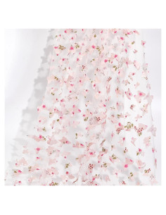 Tela de malla bordada rosa con mariposas 3D - CABODYALS