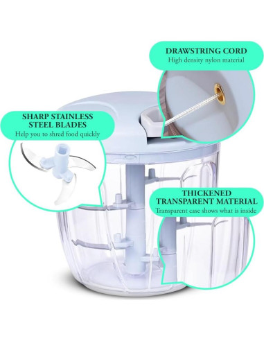 Picador de Verduras Manual Genérico 500ml Azul - Procesador Compacto