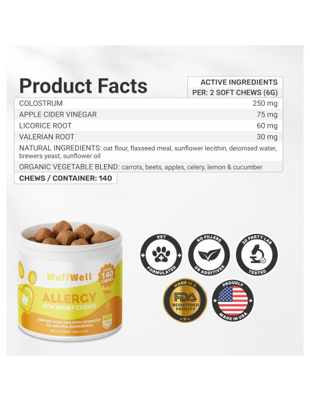 Golosinas para Alergia de Perro WuffWell - 140 Unidades