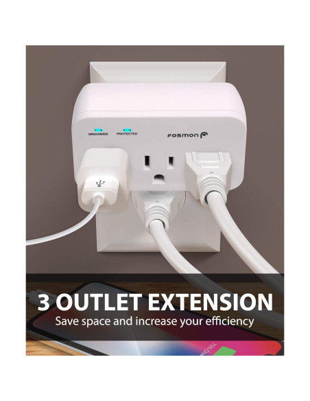 Protector de Sobretensión Fosmon 3 Salidas 1200J Paquete de 2