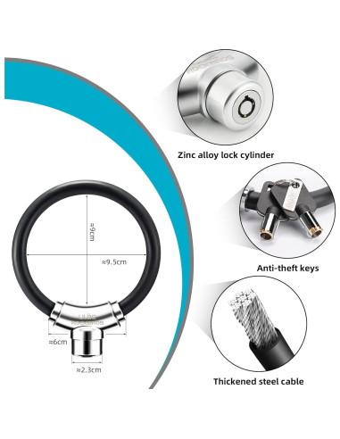 Candado de Cable Antirrobo ROCKBROS para Bicicleta Negro